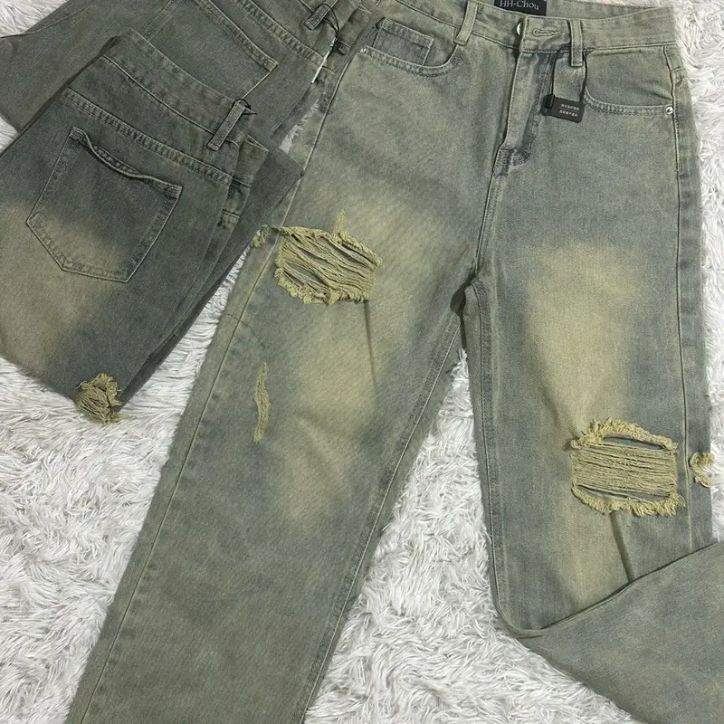 V.M-Quần Jeans Nữ Suông Rách Trước Sau Phủ Dơ Nhẹ (S-2XL)Chất Jeans Mềm QC VM053 Women Pants 5