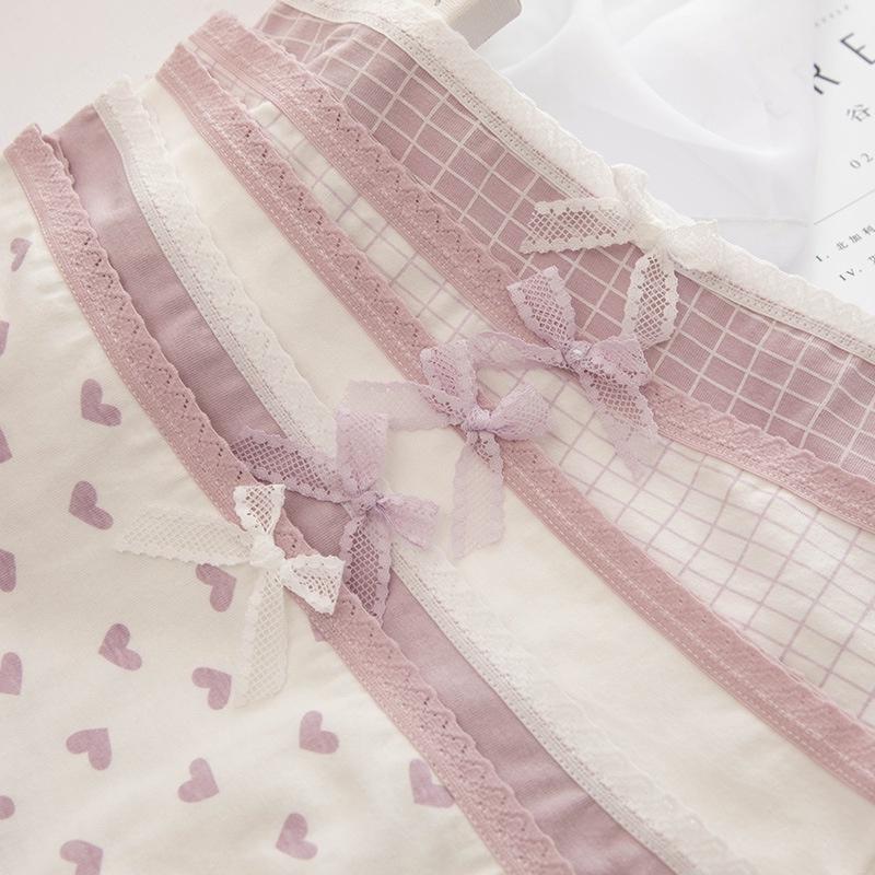 Quần Lót Nữ Màu Tím Xinh Xắn, Quần Lót Cotton Không Lộ Viền Họa Tiết Trái Tim Dễ Thương  Savill L110 Women ngắn 6