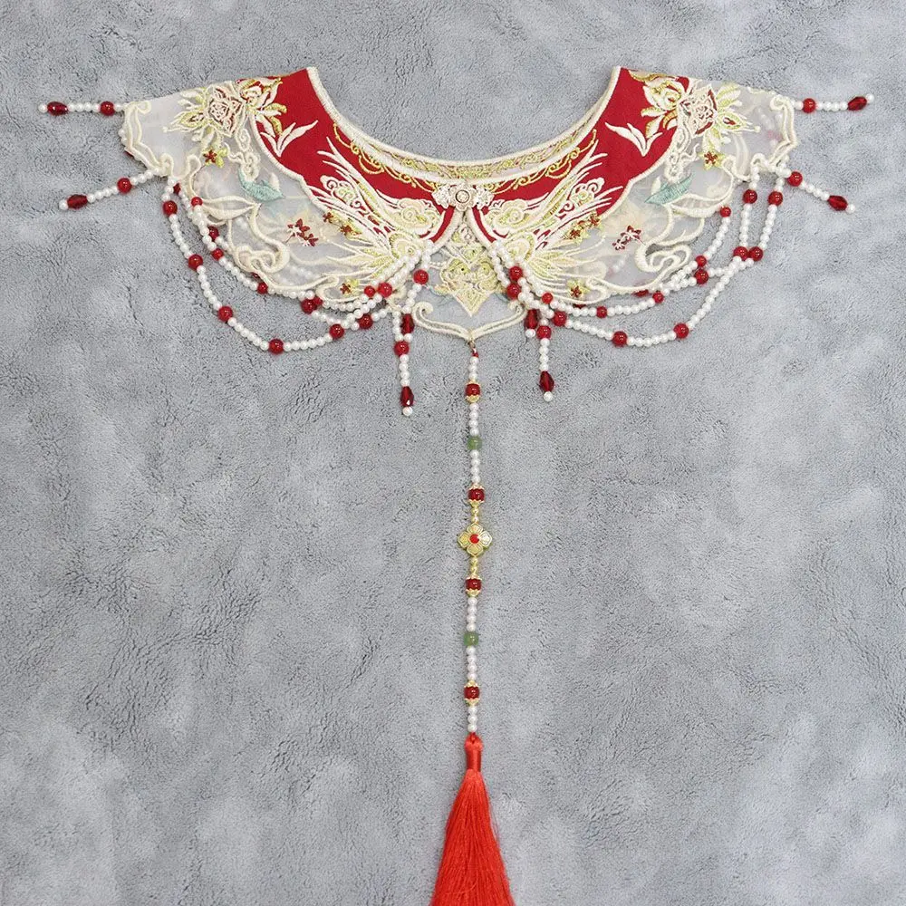 Khăn Choàng Hán Phục, Yunjian, Khăn Choàng Áo Choàng Poncho, Ren Và Đám Mây, Vai, Màu Đỏ, Thêu Đám Mây Tốt Lành Quần Áo Bánh Mì Nướng, Quay Lại Cửa, Khăn Choàng Phong Cách Trung Quốc Mới, Organza Thêu, Cổ Áo Có Thể Tháo Rời