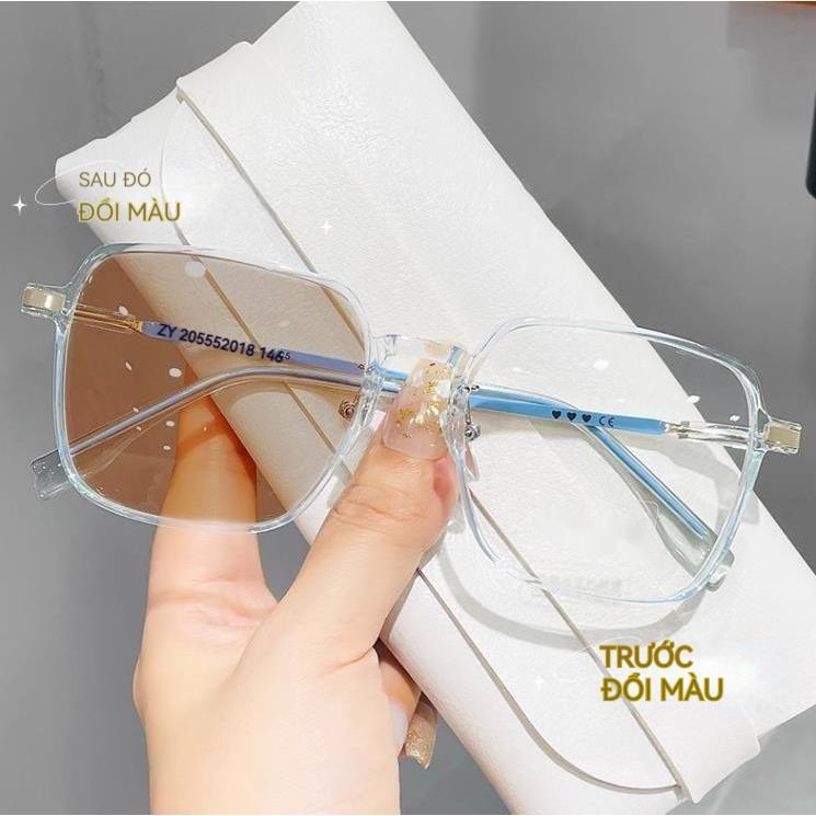 Kính râm chống tia uv Thay đổi màu sắc kính thời trang kính thủy tinh siêu truyền ánh sáng Phù hợp với phụ nữ mắt kính mát nữ chống tia uv Voi Kim Tuyến Kính Mắt Tròng Kính 7