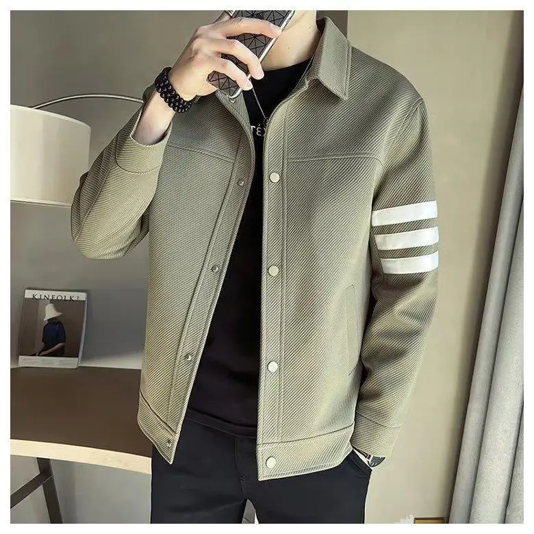 Áo khoác bóng chày Hàn Quốc nút bóp, cổ bẻ 01 nam Nữ Menswear Dài Tay Xanh Rêu 2
