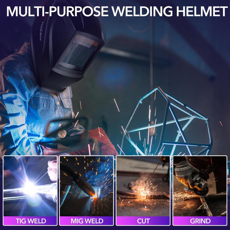 Welding Helmet, Large Viewing True Color Solar Powered Welding Hood with 4 Arc Sensor, Adjustable Wide Shade Range Welder Mask for TIG MIG ARC Weld Plasma Cut Grinding 8