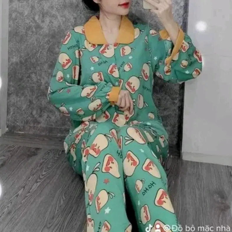 ĐỒ Bộ pyzama cổ sưn hình vịt xanh[ Chất kate lụa] Áo Nữ