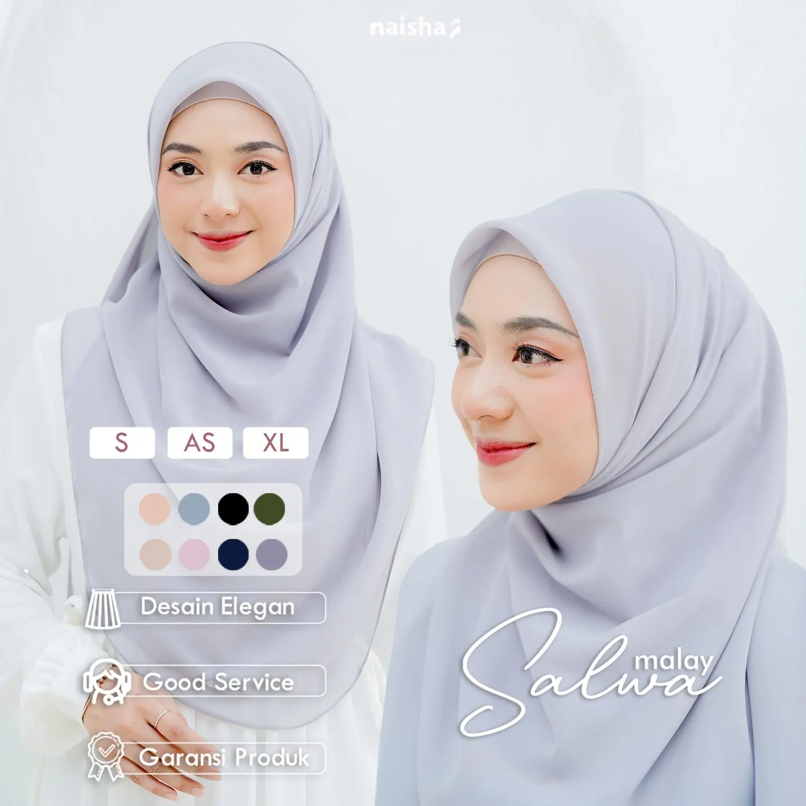 Naisha Official Salwa Malay Jilbab Segi Empat Curve Syari Khimar Wisuda dan Kondangan Ceruti Muslim Kerudung Segi Wanita Ceruty Instan Layer