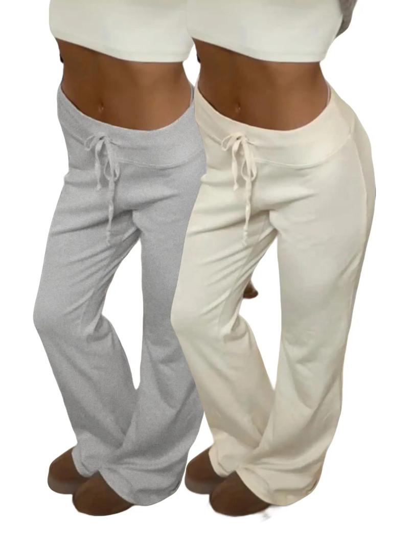 Product Introduction of Women's Solid Drawstring Foldover Waist Straight Leg Pants, Pants for Women, Fashion Casual Drop Waist Trousers, Trousers for Women, Women's Bottoms, Back To School Clothes,  Winter Outfits 11