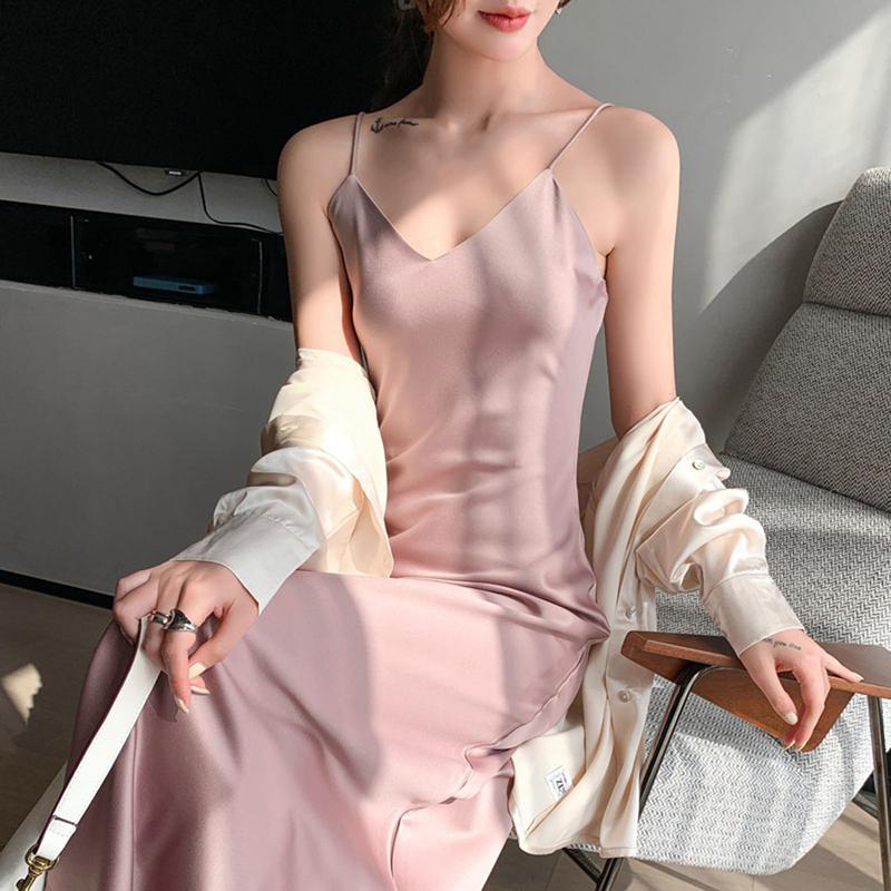 Phcalgity-Váy Giữa Satin Cho Nữ, Dây Mảnh, Cổ Chữ V, Cơ Bản, Không Tay, Hở Lưng, Eo Cao, Thanh Lịch, Quần Áo Mùa Hè 8