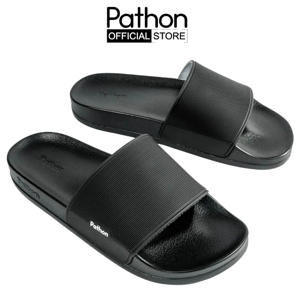 Dép nam nữ quai ngang slipper Pathon quai PVC và đế PU đen nham quai đen SD23NHAM Nhung DéP Đế Bằng Đồng Đế Bằng Đồng Đế Bằng Đồng