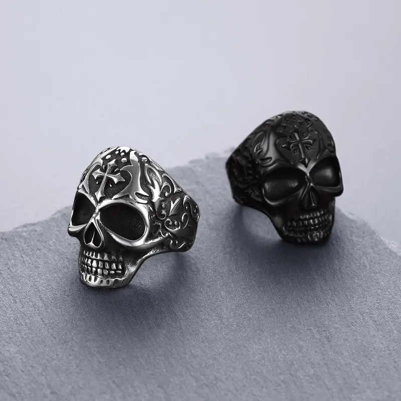 FaithHeart Masculine Skull Ring Stainless Steel Skull Skeleton Band Biker Ring for Men Springtok 5