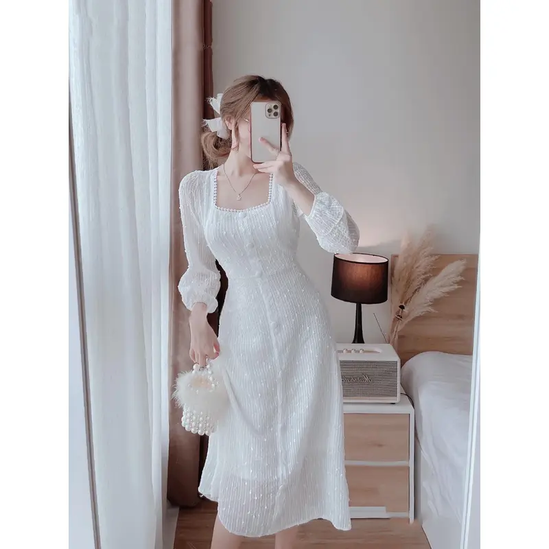 Đầm dự tiệc Nữ cổ vuông tay phồng dáng dài Lucas Dress 1