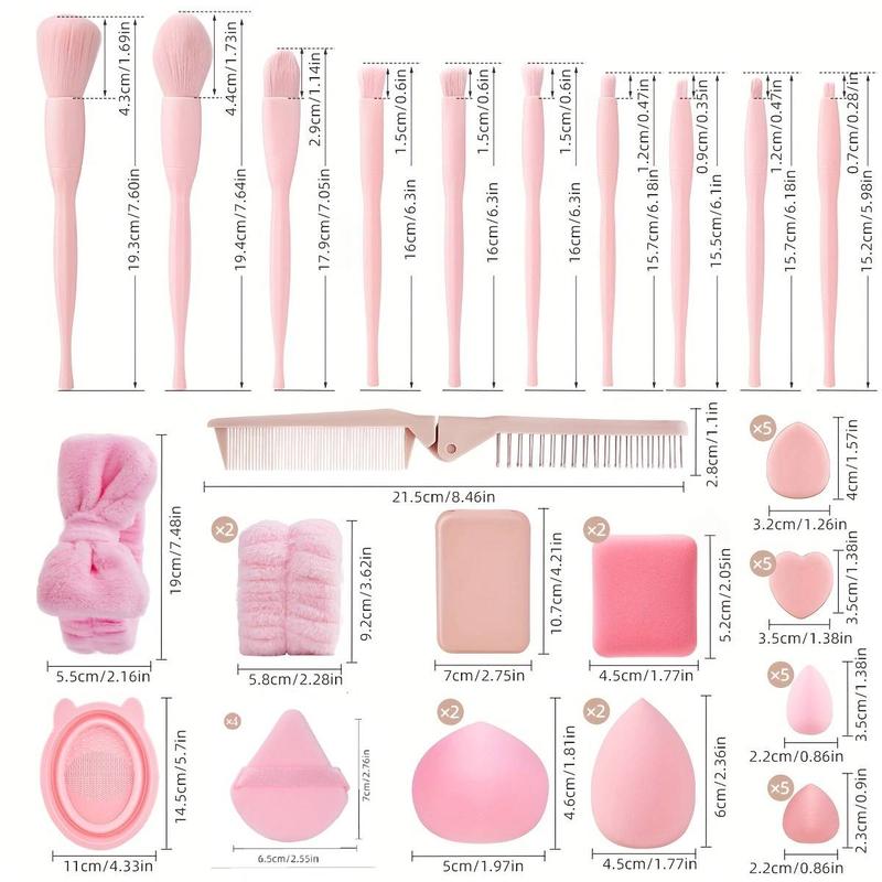 Makeup Tool Set, 36/46/56pcs/set Makeup Brush & Makeup Sponge & Powder Puff & Headband & Mirror & Comb & Brush Cleaning Bowl, Professional Makeup Tools for Women 1