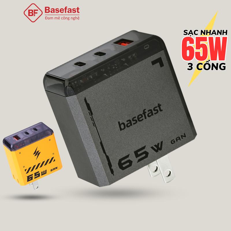 Củ sạc nhanh 65W BASEFAST MARS Seri GAN, 3 Cổng sạc chống quá tải nhiệt dùng cho smartphone laptop máy tính bảng