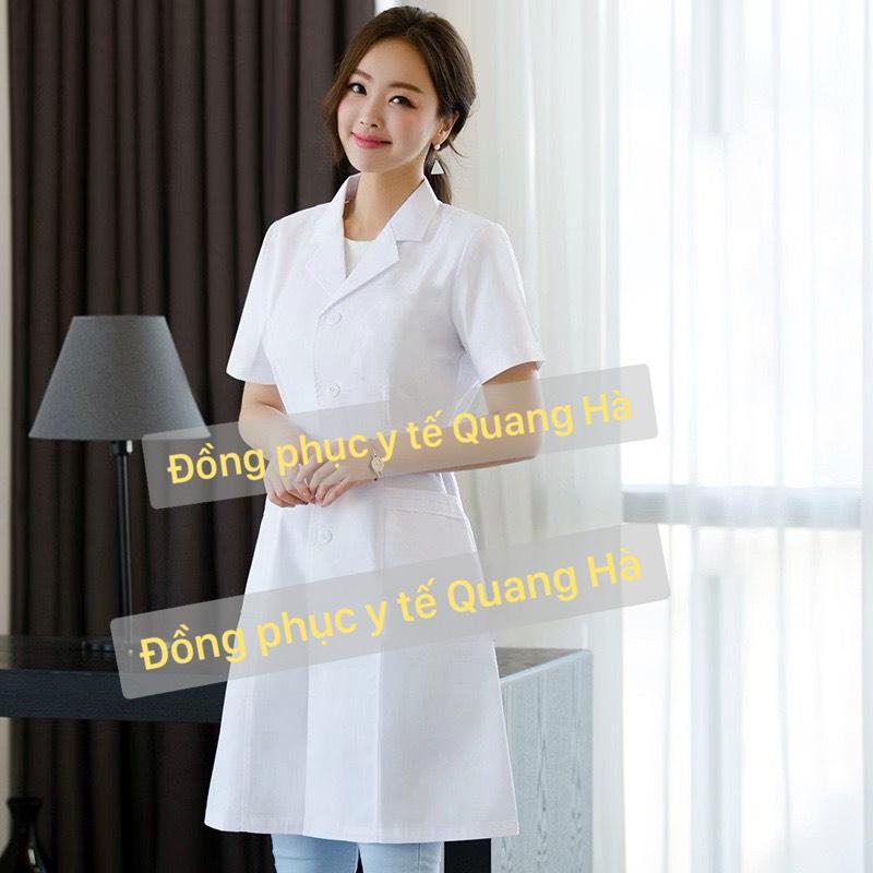 Áo Blue, Blouse trắng VẢI COTTON HÀN - Bác Sĩ  Dáng Dài gần gối Nam Nữ , Dài tay - Cọc Tay - Dành Cho Y Tá, Dược Sĩ, Điều Dưỡng.
