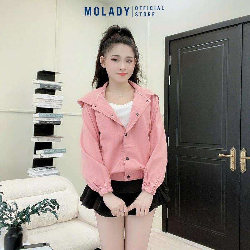 Áo Khoác Kaki Nữ MOLADY K233 Có Nón Thiết Kế Trơn Túi Xéo Thời Trang Top Jacket Jean