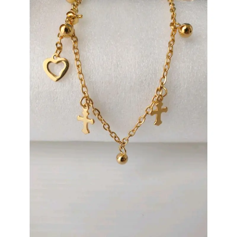 Gelang Tangan dan Kaki Salib Motif TitaniumWarna Emas dan Silver 1