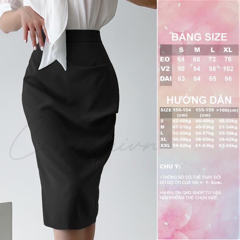 [ Congaivn ] Chân váy Bút chì, Cạp cao tôn dáng, Xếp ly che khuyết điểm, Dài qua gối CV19 Vải Kate dày, mềm, mặc dễ chịu Nữ