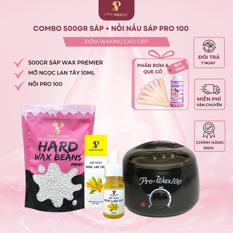 [Chọn Quà Tặng] Combo Nồi Pro Wax 100 Nấu Sáp Wax Lông, 500gr Sáp Wax Lông ĐỐM WAXING và 10ml Mỡ Trăn Hương Thơm Ngọc Lan Tây Hỗ Trợ Lông Mọc Chậm Dùng Sau Waxing Cạo Râu Nữ Women