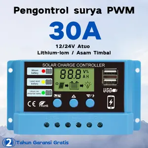 Pengontrol Pengisian Surya Layar LCD LED Surya PWM 12V/24V 30A Panel USB Pengisian Surya