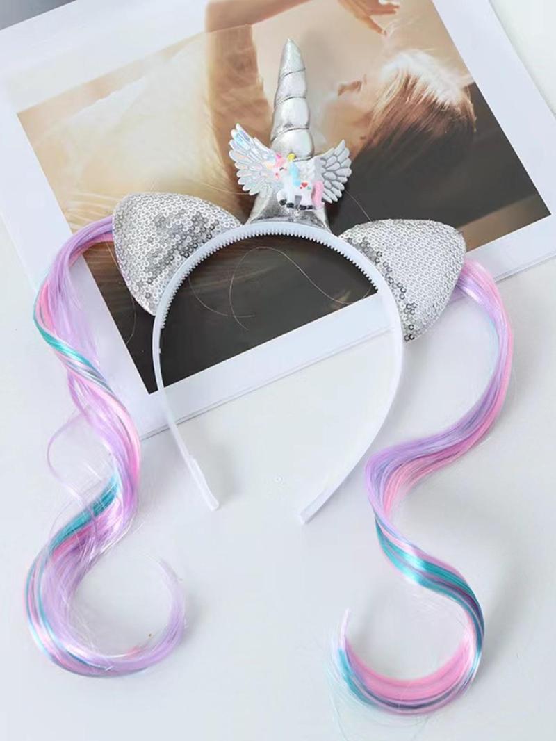 Product Introduction of Unicorn Design Hair Hoop, Cute Trendy Hair Wig Hat Sequin Decor Hair Hoop, Fashionable Hair Accessories for Women & Girls for Party Decoration 7