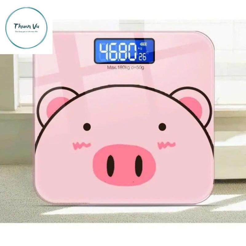 Cân Sức Khỏe Điện Tử Hình Heo Hồng Mặt Kính Cường Lực Chịu Tải Đến 180kg Độ Chính Xác Cao Tuyệt Đối Tặng Kèm Pin can thong