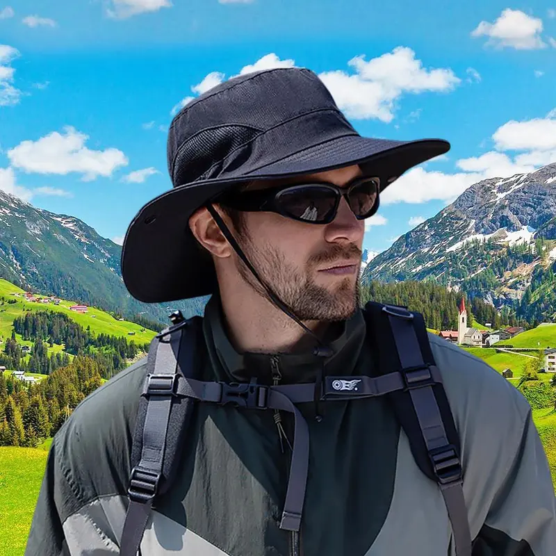 Unisex Outdoor Sun Hat, Wide Brim Sun Hat with Adjustable Rope, Waterproof & Sun Protection Hat for Fishing Hiking Camping Adventure 7