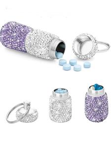 Llavero portátil con pastillero decorado con diamantes de imitación, Llavero organizador de pastillas portátil, Llavero para mujer y hombre, Accesorios para uso diario