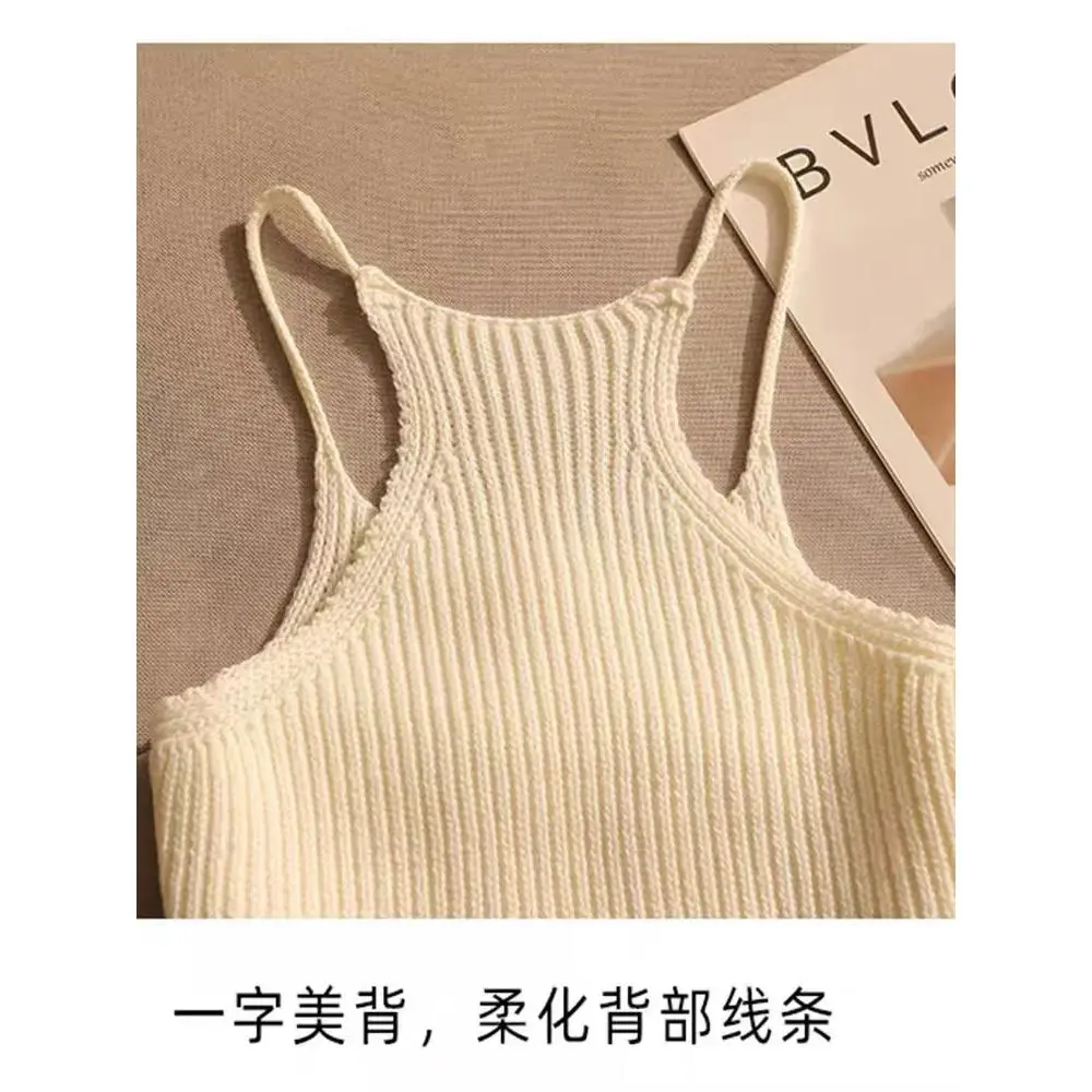 Apricot Hot Girl Knitted Camisole Women's Inner Wear Outer Wear Sexy Slim Fit Slim Design Sense Niche Short Top Womenswear Tube
