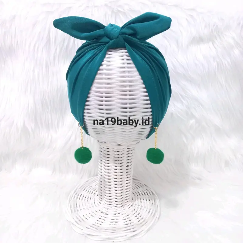 Turban Bayi Pita Kelinci Anting Pompom / Tutup Kepala Anak Cewek Perempuan 4