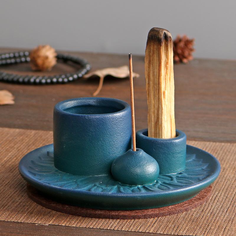 Product Introduction of Atmosphere Creator Export Nordic Style Ceramic Aromatherapy Candle Holder Black Sacred Wood Burning Plate Ceramic Base Wax Holder 6