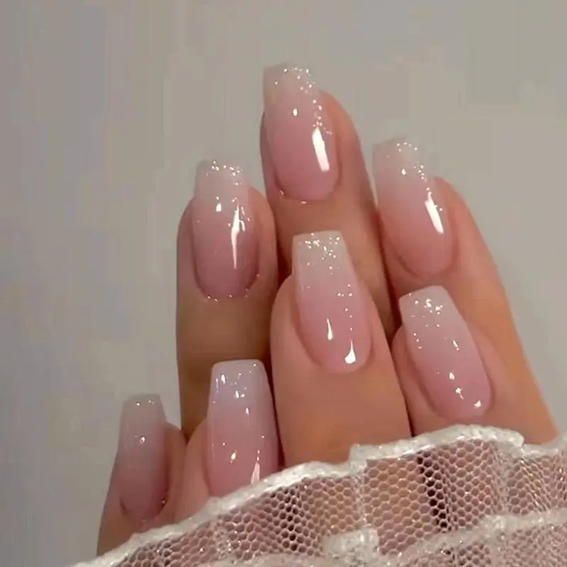 Glossy Shimmering False Nails, 24pcs Long Square Fake Nail for Women Girls Nail Art, Effortless Press on Nails Manicure Set, Elegant False Nails Set for Daily, Christmas Gift