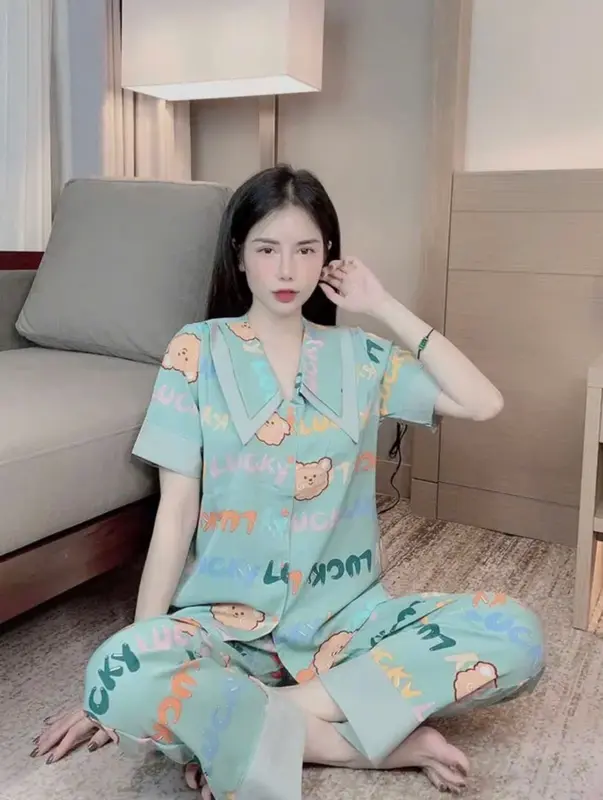 149k cho 3 áo cộc quần dài, Set pyjama freesize dưới 60kg . Nữ Women Quần Ngủ Voi Nhung Thun 1