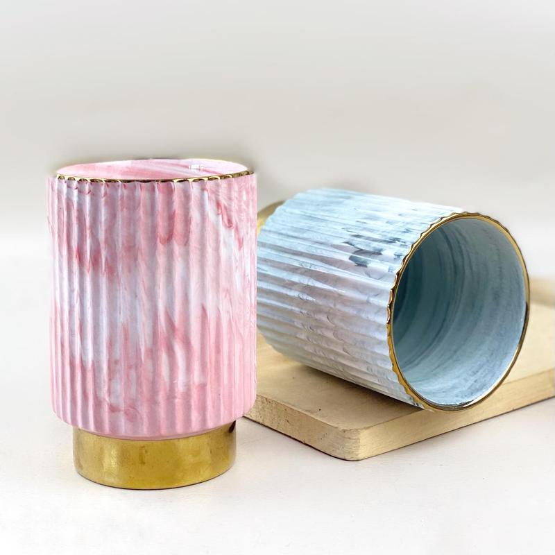 ASHOME tempat sendok keramik marble dengan list gold beruk garis-garis elegant mewah/ tempat sikat gigi keramik marble list gold elegant/ gelas keramik  motif marble list gold elegant 2