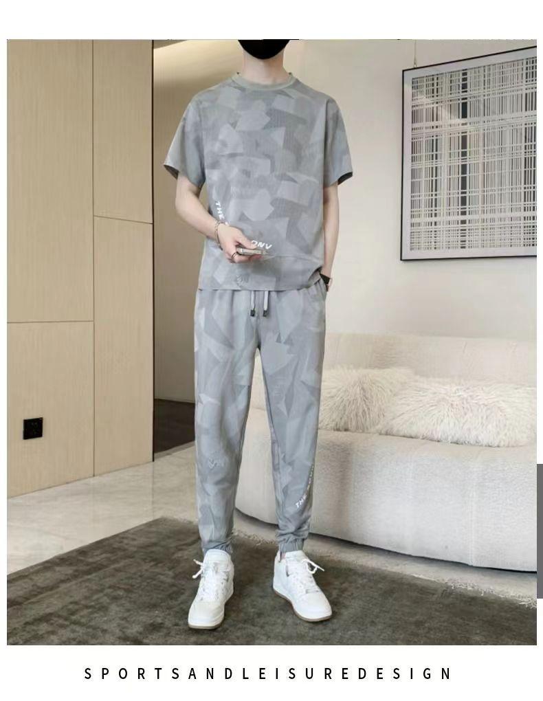 Product Introduction of Wolf Warrior Family Summer Ice Silk Casual Set Men's Short Sleeve T-Shirt Trendy Stylish Sportswear Shorts Two-Piece Set Sneakers 28
