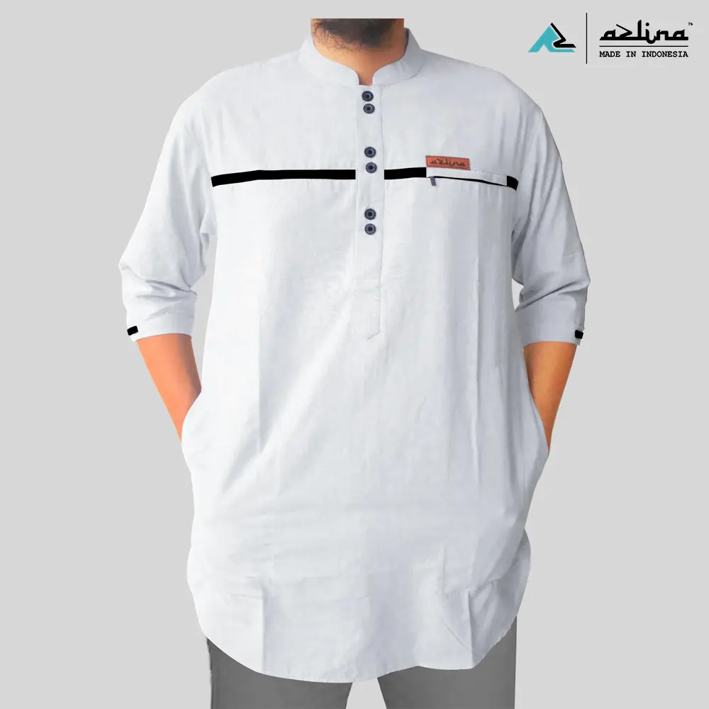 kurta premium import pria azlina dewasa kurta modern lengan 3/4 bahan katun oxford terbaru Baju Kain Koko Muslim Simple Nyaman