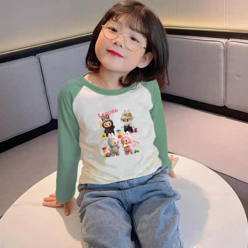 Áo Thun Cho Bé, Tay Dài Thu Đông, Áo Phông Bé Gái 10-40kg Họa Tiết labubu Xinh chất cotton , mềm, co giãn tốt (Hàng Y hình) 6