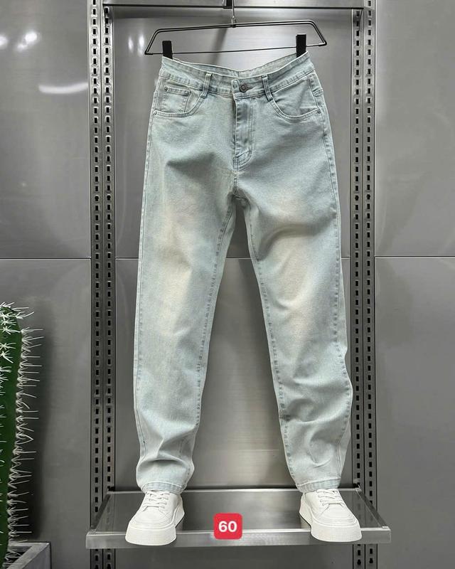 Quần jean dài nam màu xanh wash nhạt trơn chất bò co dãn nhẹ QA60 kiểu dáng skinny Menswear Pants