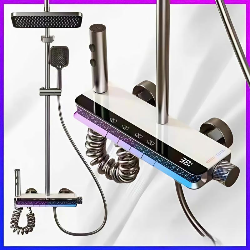 FITMOS sen cây tắm đứng chất liệu đồng mạ nano SC28, sử dụng trong phòng tắm có chức năng hiển thị nhiệt độ nước, thời gian tắm,  viền đèn ledtrang trí và  có chức năng  tắm , gội ,rửa.