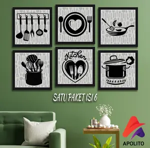 HIASAN DINDING KITCHEN DAPUR BLACK AND WHITE SET ISI 6 (20X20 CM) WALL DECOR DEKORASI KAYU PAJANGAN DINDING POSTER KAYU RUANGAN home decor accessories