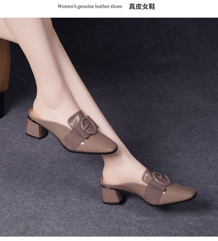 Product Introduction of Hộp Ngón Chân Mùa Hè, Da Thật, Gót Trung Bình Dép Lười Nữ, Hỗ Trợ Nửa, Giày Nữ, Dép Cao Gót, Da Bóng, Hàng Mới Về 2024, Thích Hợp Cho Ngoài Trời 5