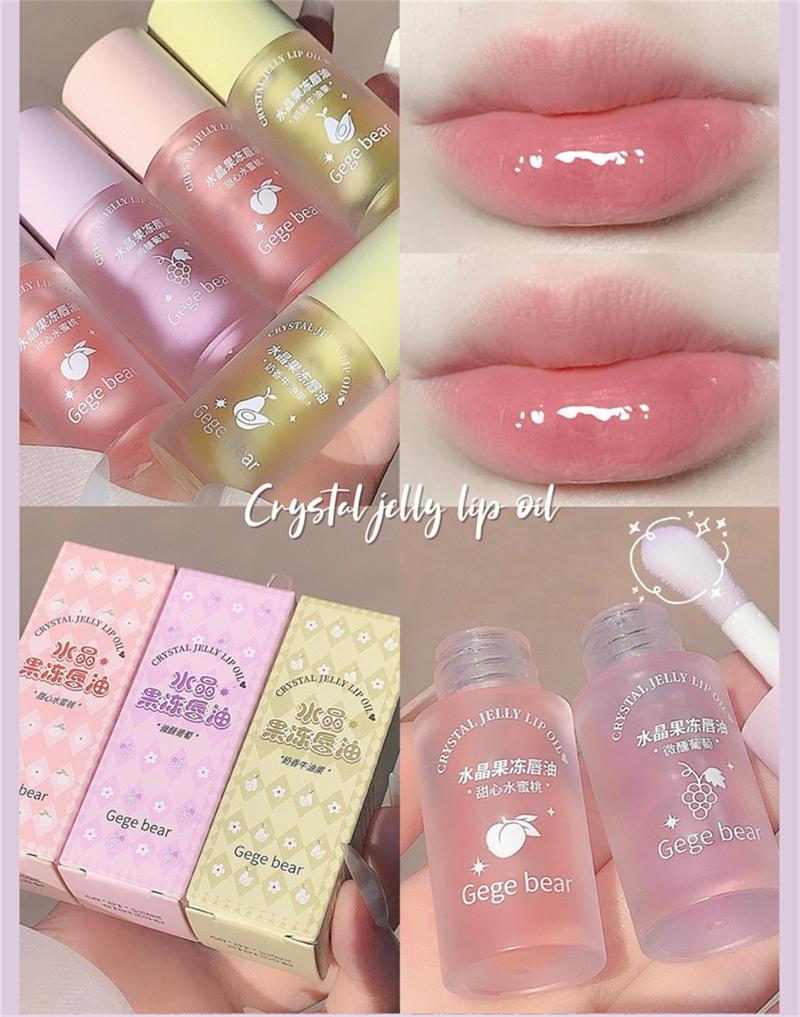 Product Introduction of Gege Bear Crystal Jelly Lip Oil Lip Care Lipstick And Lip Gloss Before Makeup Moisturizing And Nourishing Fruit Lipstick 16