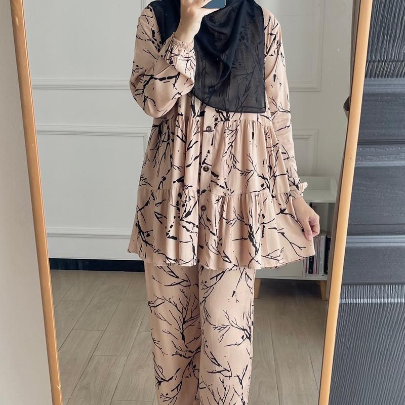 ONE SET PIYAMA RAYON VISCOSE / PIYAMA RAYON PREMIUM / PIYAMA KOMBINASI / PIYAMA MOTIF ADA SIZE S M L XL Setelan 3