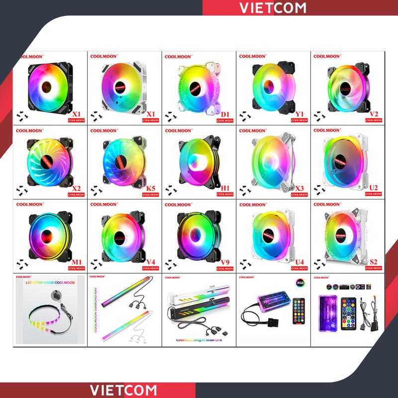 Quạt Tản Nhiệt Coolmoon, Fan Led RGB Coolmoon, Bộ Hub Coolmoon + điều khiển - Tặng kèm ốc vít