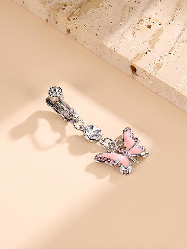 Rhinestone Butterfly Charm Fake Belly Button Ring, Women Belly No Piercing Body Jewelry, for Crop Top Decor 2