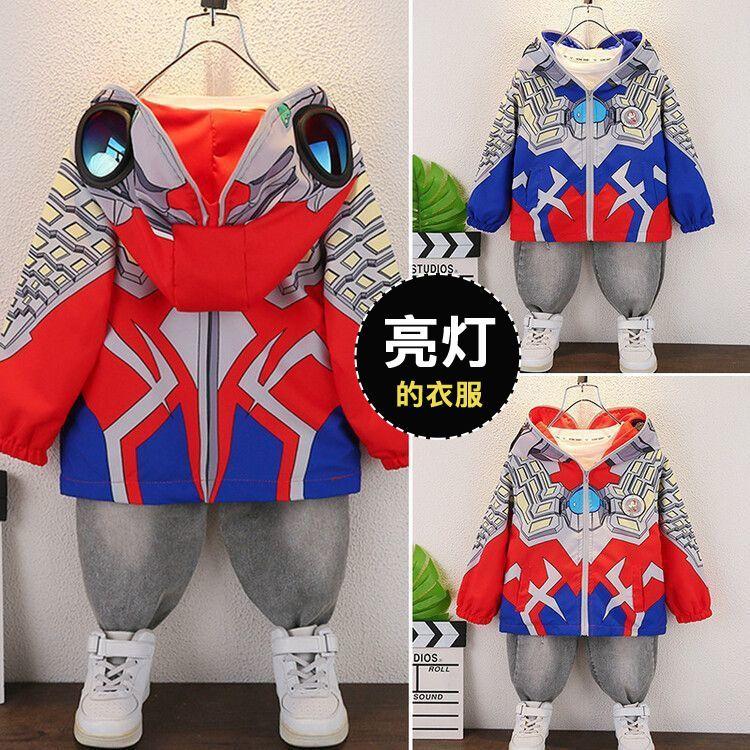  Quần Áo Trẻ Em Siêu Nhân Thời Trang Mới 2024 Thiết Kế Hoạt Hình Cho Trẻ Em Áo Khoác Nóng Bỏng Trên Internet Có Mũ Trùm Đầu DiGa Và Áo khoác ngoài Ngầu 