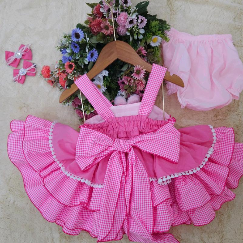 đầm lolita 3 tang màu hồng , thỏ chất thô cotton cho bé từ 5kg đến 20kg Vải Cotton 7