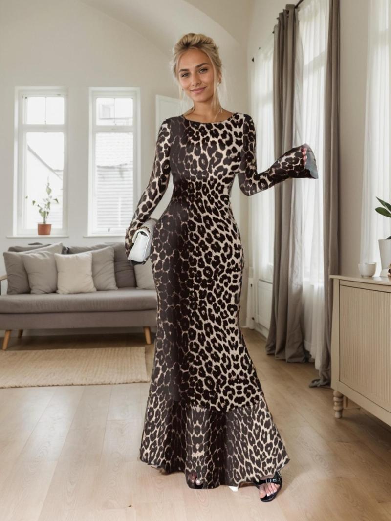 Product Introduction of Women's Floral Print Dress, Elegant Beautiful Long Sleeve Dress for Party Holiday Wedding Guest, Beautiful Gown, Ladies Spring & Fall Clothes 7