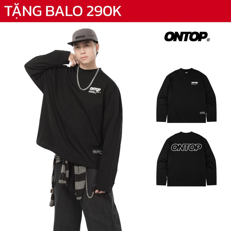  Áo thun dài tay nam nữ màu đen ONTOP form rộng vải cotton tháng mát local brand basic Base Long Sleeve Tee | O-T7 