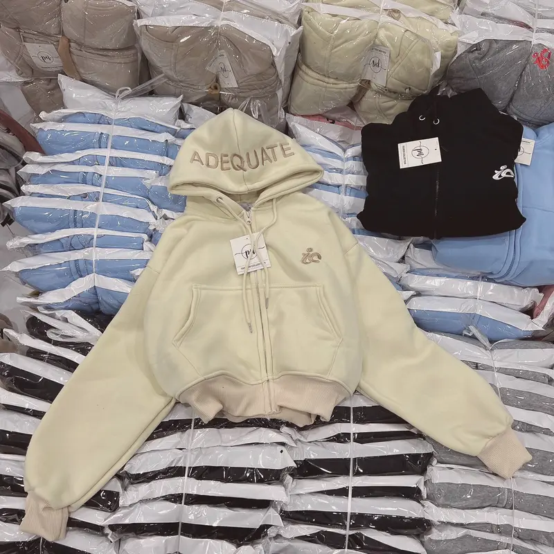Áo Khoác Hoodie Croptop Phối 4 Túi Dáng Lửng Nỉ Dáng Rộng Tay Bồng Thêu Chữ IC Nữ Women 6