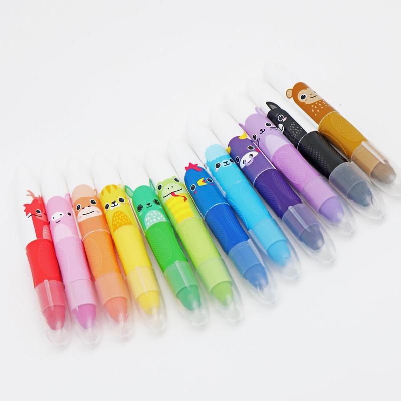 Cute Jumbo Crayons, 12pcs 12 Colors Non Toxic Twistable Crayons with Clear Bag, Washable Silky Crayons for Coloring Painting School Home Office,  School Supplies 3