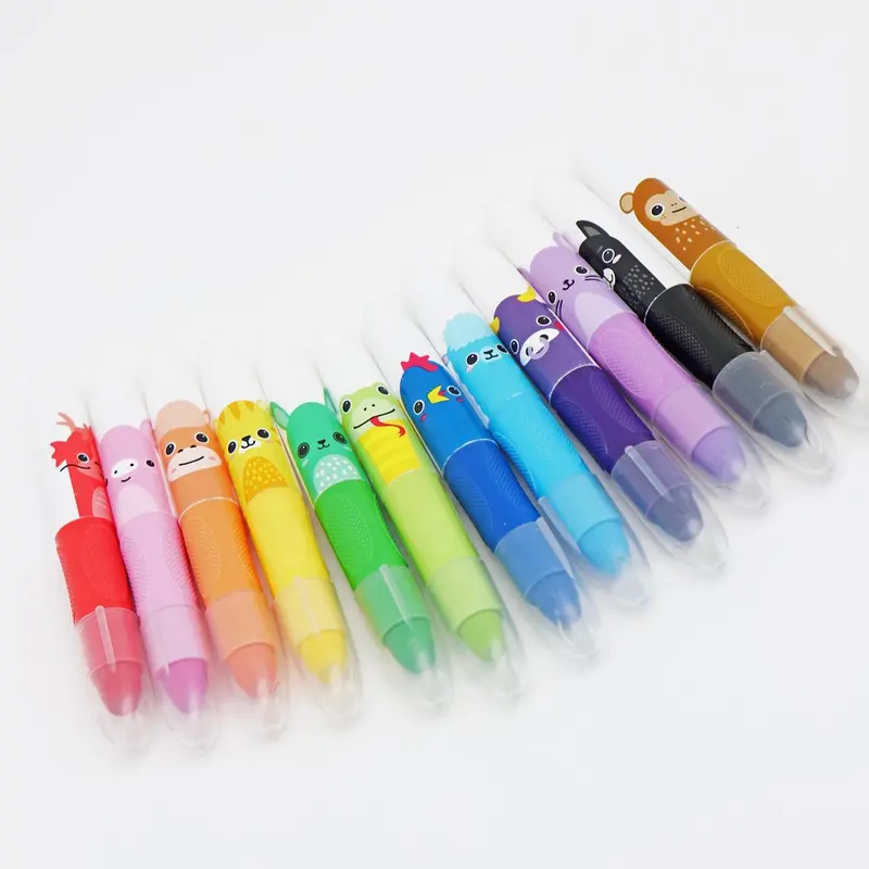 Cute Jumbo Crayons, 12pcs 12 Colors Non Toxic Twistable Crayons with Clear Bag, Washable Silky Crayons for Coloring Painting School Home Office, School Supplies, Art Supplies 3