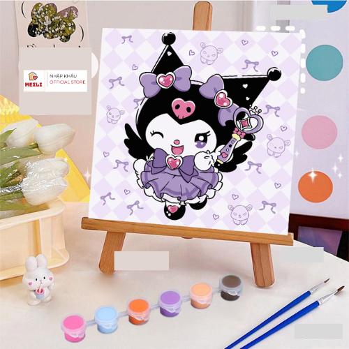 Tranh số hoá Cô Bé Kuromi Hoạt Hình Tranh Tô Màu 20x20cm dễ thương đầy đủ cọ, màu, căng khung sẵn MEILI STORE 7